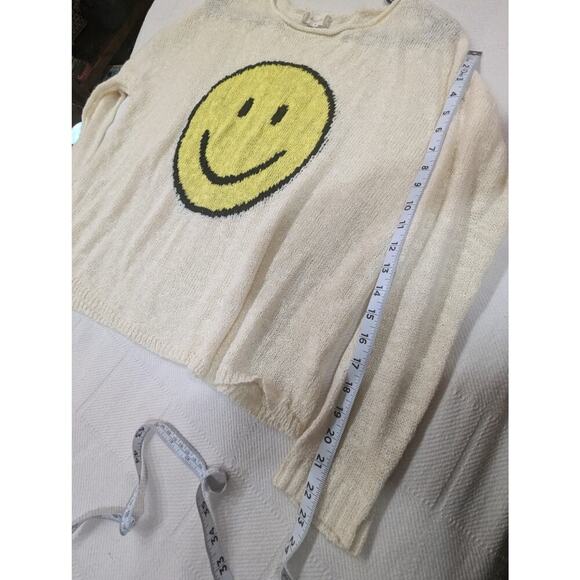 Juniors cream color fun graphic smiley face knit sweater by altar's state size M - Picture 7 of 7